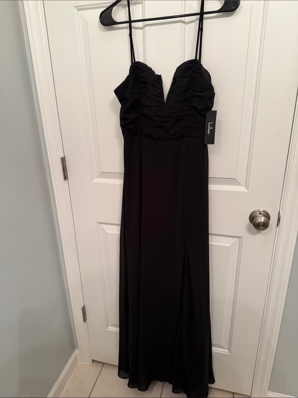 Lulu's Black Ruffle Bust Spaghetti Strap Maxi Dress